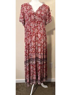 Bandana Print Maxi Target Short Sleeve Bohemia Cottage Core Western Dress M